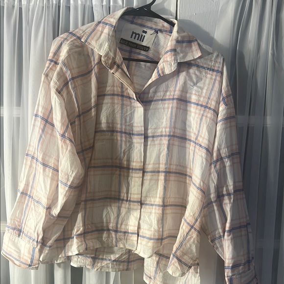 Mii Collection Pastel Plaid Top Women’s Size Small - Picture 1 of 8